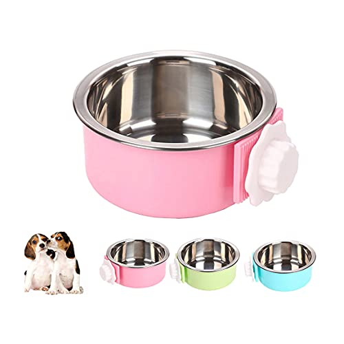 Crate Dog Bowl,Removable Stainless Steel Water Food Feeder Bowls Crate Coop Cup,Pet Cage Bowls with Bolt Holder for Cat, Puppy, Birds, Rats, Rabbits Small Animals ((Blue+Green+Pink) Square, Samll) - color: (Blue+Green+Pink) Square, size: Small