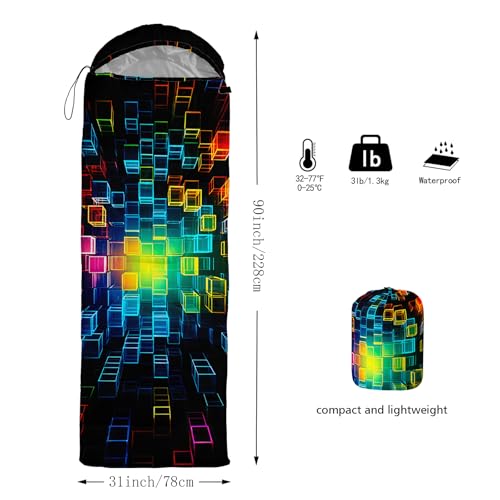QOOMO Camping Sleeping Bags,3 Season Warm & Cool Weather,Lightweight,Waterproof Sleeping Bags for Adults & Kids,Traveling,and Outdoors,Camping Gear Equipment - color: geometric cube
