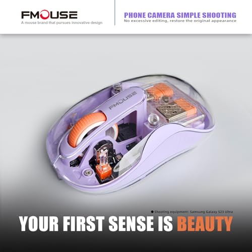 FMOUSE Transparent Wireless Mouse, Tri-Mode Bluetooth & 2.4GHz, Purple | USB-A & USB-C Receiver | Rechargeable | 3 Devices for MacBook Laptop iPad PC | Silent Clicks | Portable | RGB | 4-Level DPI - color: Purple