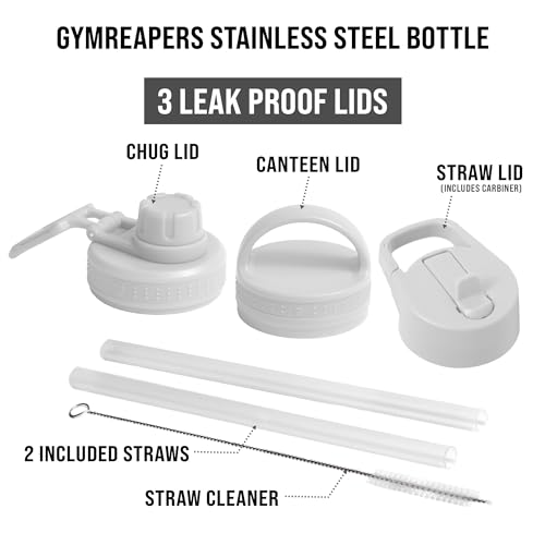 Gymreapers Insulated Water Bottle with Straw - 32 OZ Stainless Steel Water Bottles - BPA Free Metal Double Wall Vacuum Cold Hot Leakfree Flask Jug For Travel, Sports, Gym, School & Workout - color: White