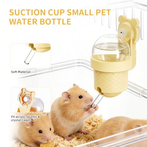 No Drip Hamster Water Bottle with Strong Suction Cup – 3.7oz Leak Proof Small Animal Water Bottle for Glass Tank & Acrylic Cage, Ideal for for Hamster, Sugar Glider, Guinea Pig Gerbil, Rat(Yellow) - color: yellow