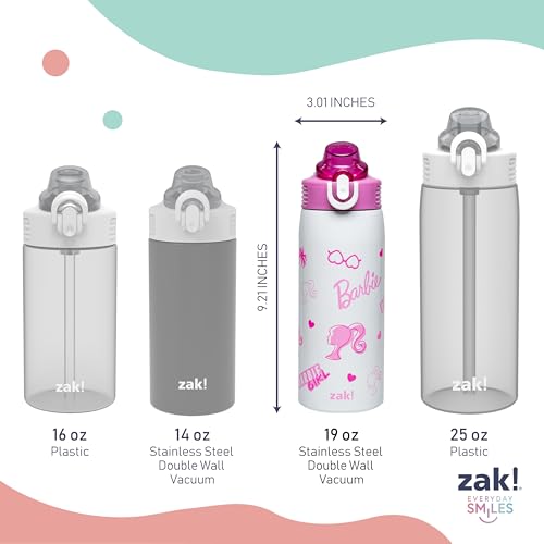 Zak Designs Barbie Sage 19oz Leak-Proof Straw Kids Water Bottle | BPA Free, Insulated Stainless Steel, Cupholder Friendly, Dishwasher Safe, Lid Lock, Handle, For School, Home, Travel, Outdoor - color: Barbie (Sage)