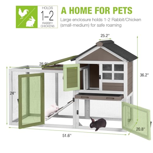 GUTINNEEN Rabbit Hutch Chicken Coop Expandable Indoor Bunny Cage Outdoor Guinea Pig Cage with Run 51.6" L - color: Brown
