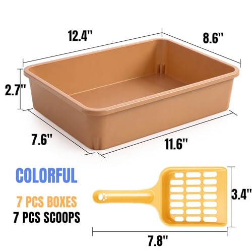 Hiceeden 7 Pack Small Kitten Litter Box with Scoops, 13.9 x 9.8 x 3 Inch Plastic Cat Litter Box, Colorful Open Litter Tray Travel Toilet for Rabbit, Hamster, Guinea Pig, Hedgehog, Easy to Clean