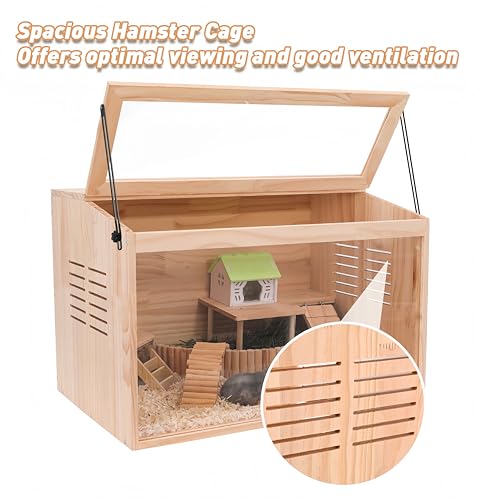 Wooden Hamster Cage,24" Lx16 Wx16 H,Animal Cabinet for Dwarf Syrian Hamsters Degus, Hamster Habitat with Openable Top and Large Acrylic Sheets. - size: 24.0"L x 16.0"W x 16.0"H