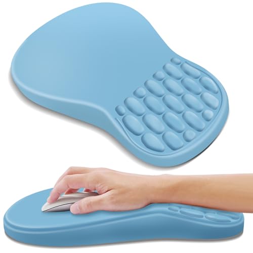 YIWEI Ergonomic Mouse Pad with Wrist Rest for Carpal Tunnel Pain Relief | Memory Foam Wrist Support,Non-Slip Rubber Base, Keyboard Computer Mousepad,Lycra Cloth Surface,Gaming Home Office - color: Blue