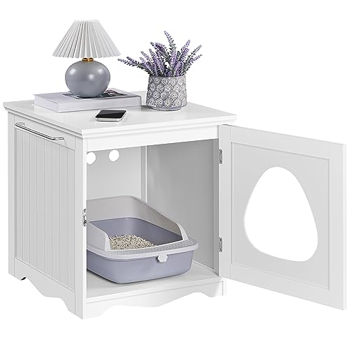Yaheetech Cat Litter Box Enclosure, Litter Box Furniture Hidden with Towel Bar, Wooden Pet Washroom, Dog Proof Cat Litter Box Cabinet, Indoor Cat House, Side End Table, White - color: White, size: 19 ″ L × 20″ W × 20.5″ H