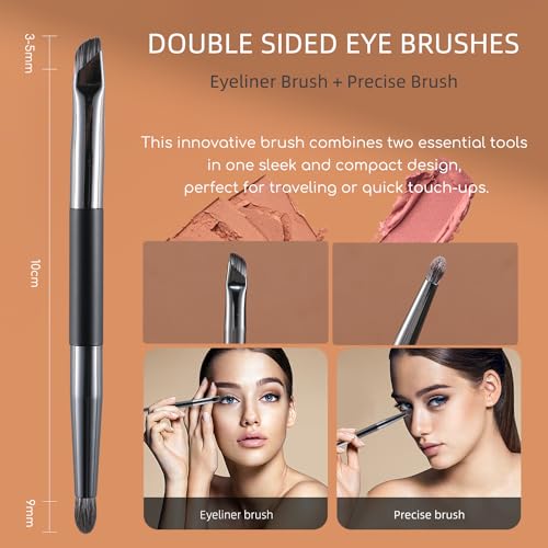 ENERGY Travel Eyeshadow Brush Set, Double Ended | Professional Eye Makeup Brushes with Color removal spone and mirror case - style: Dual Sided with m case 4pcs