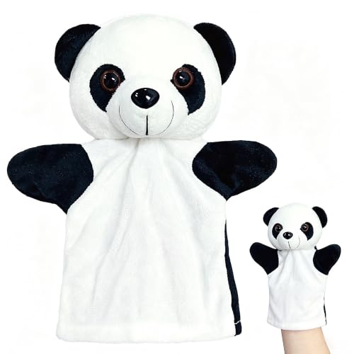 Panda Hand Puppets (1 Pack) for Toddlers and Kids Party Favors, Soft Stuffed Animals Finger Toy, Pre-School Pretend Play, Panda Hand Puppet Plush Toys for Home ＆ School Role Play, Goody Bags Filler - style: Panda