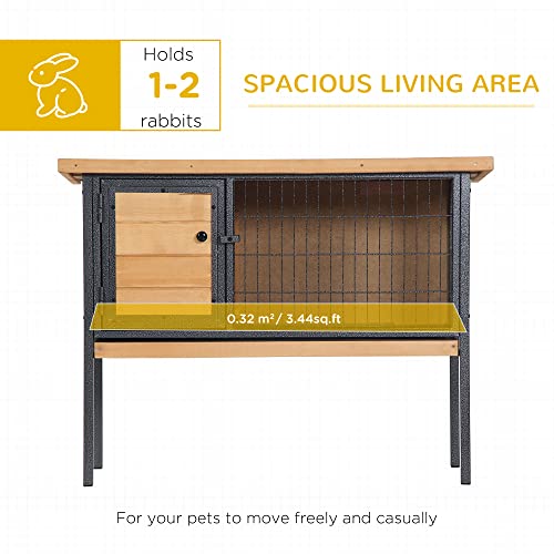 PawHut Rabbit Hutch Elevated Bunny Cage Metal Frame No Leak Tray Natural | Small Animal Habitat, Metal Wire Pan, Openable Water-Resistant Asphalt Roof, for Rabbits Chickens Ducks, Indoor/Outdoor