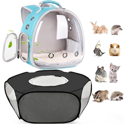 2-Pack Guinea Pig Carrier Backpack and Playpen with Lid, Breathable Pet Playpen Pop Open Exercise Fence, Portable Small Animal Cage for Rabbits, Chinchillas, Squirrel, Lizard, Sugar Glider - color: Green