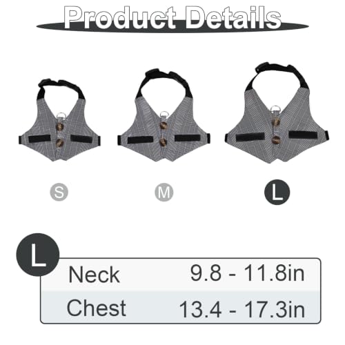Hypeety Multipurpose Rabbit Vest Harness and Leash Set Adjustable Soft Vest | Breathable and ligthtweight vest, escape-proof buckles, adjustable neck and chest, for bunnies/kittens, formal suit style, L - size: L