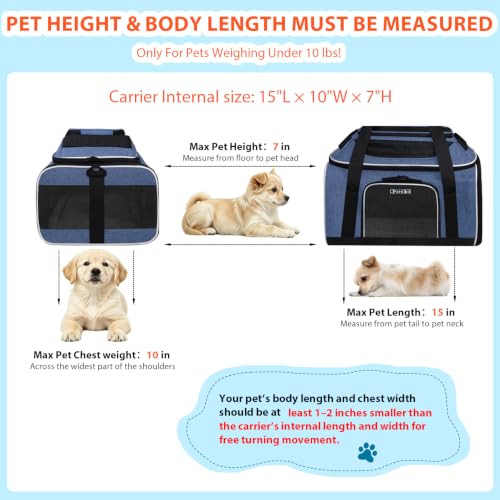 Top and Side Expandable Small Pet Carrier Airline Approved, Blue | 18"Lx13"Wx9.5"H, for Southwest Airlines, Pets Under 10 Lbs, Lockable Zippers,Soft-Sided, Anti-Scratch Mesh - color: Blue, size: 18.0"L x 13.0"W x 9.5"H
