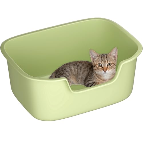 Large Open Cat Litter Box with High Sides, Anti-Splashing for Indoor Cats, Low Entry for Kittens & Elderly Cats, Spacious Litter Pan, Tool-Free Assembly(21.7” * 16.5” * 8.5” Green) - color: Green