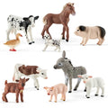 Divwa 10 Pcs Baby Plastic Farm Animal Toy Figure Set for Toddler Kid 3-5 5-7 Cow Horse Goat Sheep Pig Donkey Goose Dog