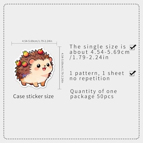 50PCS Cute Hedgehog Stickers for Water Bottles, Vinyl Waterproof Sticker Lovely Cartoon Decals Pack for Laptop Guitar Scrapbook Skateboard Party Supplies (Hedgehog)