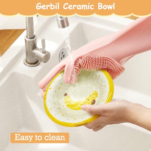 kathson Hamster Ceramic Food Bowl Small Animal Bowls with Banana Pattern for Cage Guinea Pig Anti-Turning Food and Water Dish Pet Feeder for Gerbil Hedgehog 2PCS