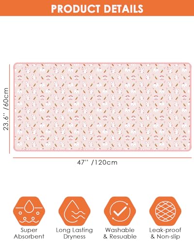 Bissap 2 Packs Guinea Pig Cage Liners, 47''X24'' Washable Guinea Pig Pee Pads Non Slip Reusable Fast and Super Absorbent Bedding for Small Animals Rabbit Hamster Chinchillas Rat - Pink - color: Pink, size: 47''x 24''