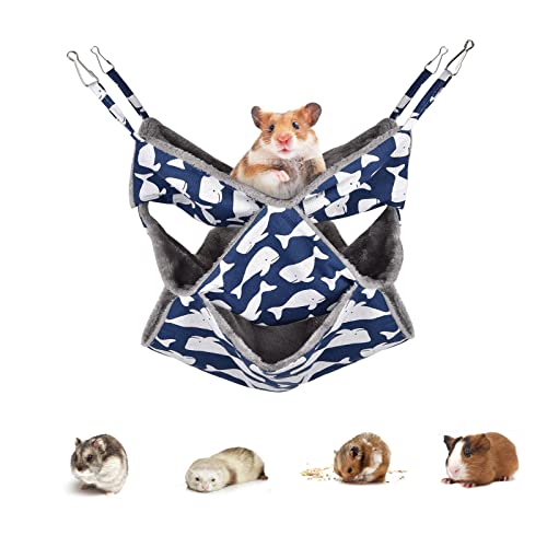 Petmolico Ferret Swing Hammock, Small Pets Hanging Cage Hammock Warm Plush Winter Ferret Accessories for Hamster Guinea Pig Rat Sugar Glider, Blue Whale