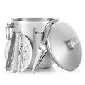 Ice Bucket with Lid, Scoop, Tongs and Strainer - Well Made Insulated Stainless Steel Keep Ice Frozen Longer - Ideal for Cocktail Bar, Parties, Chilling Wine, Champagne - 3 Liter (Stainless Steel) - color: Stainless Steel
