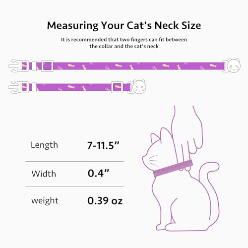 2 Pack Cotton Cat Collar Orange and Purple Fish Cute Kitten Cat Collar | Breakaway Breathable Soft material With cute pendants with Bell - color: Orange&Purple