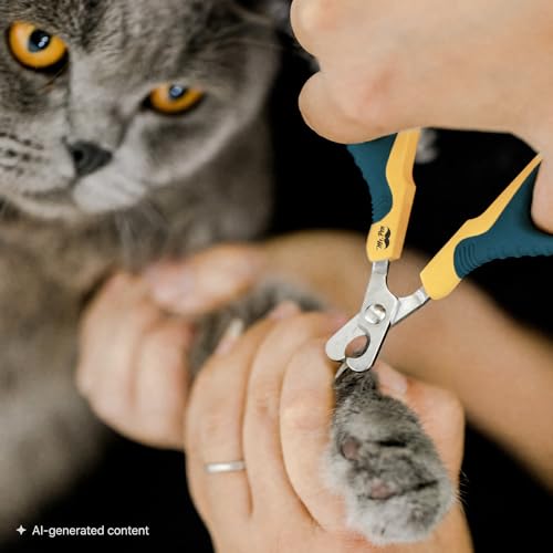 Mr. Pen- Cat Nail Clipper, Stainless Steel | Professional Sharp Cat Claw Trimmer for Small and Medium Cats, Pet Nail Clipper with Sturdy Non Slip Handle - color: Yellow/Dark Teal