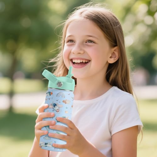 Airplane Gifts - 16oz Kids Blue Airplane Water Bottle with Straw Lid, Stainless Steel Insulated Tumbler, Leakproof, BPA-Free, for Boys, School, Travel - Helicopter Pilot Lovers Birthday Gift Cup (1pc) - color: Helicopter, size: 16 Ounces