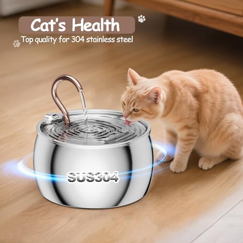 2.5L/84oz Gooseneck Kitty Spout Cat Water Fountain Stainless Steel | Quiet Cat Fountain for Drinking, Pet Water Fountain for Cats Inside, Automatic Cats Water Dispenser, for Pets