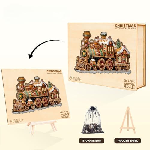 Christmas Mechanical Train Puzzles Adults Gifts Wooden 80 Pieces 8.5 * 5.5in - color: Christmas Mechanical Train, size: Small