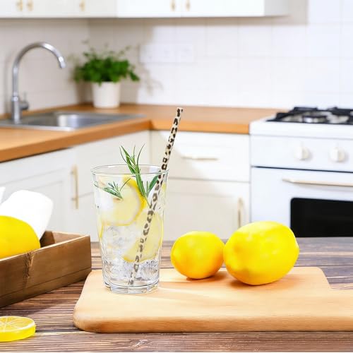 30 Pcs Reusable Beige Leopard Print Straws Cheetah Print Plastic Drinking Straws with 2 Cleaning Brushes for Stylish Animal Print Party Favors and Everyday Drinks - color: Light