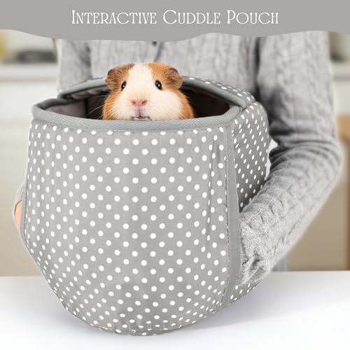 Guinea Pig Hideout with Cuddle Pouch - Washable Dwarf Rabbit Bed, Durable Fabric with Soft Lining - Small Animal Cage Accessories - Grey Dot - color: Grey