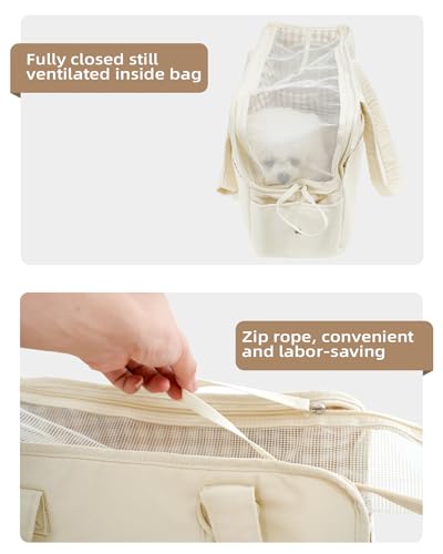 ONECUTE Dog Carrier for Small Dogs Rabbit cat with Large Pockets, Cotton Bag, Dog Carrier Soft Sided, Collapsible Travel Puppy Carrier (Beige, 17" L x 7.5" W x 12" H) - color: Beige, size: 17.0"L x 7.5"W x 12.0"H