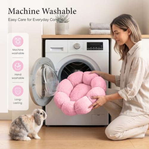 Rabbit Bed for Large Bunny Guinea Pig & Other Small Pets, Pink | Washable Soft Plush Hideout, Cozy Sleeping Mat for Indoor Cage or Playpen Use, Petal Shape - color: Pink