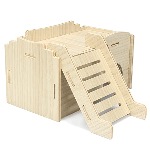 Syrian Hamster Hide with Wooden House, Climbing Ladder and Window, Detachable Hut Play/Chew/Hide