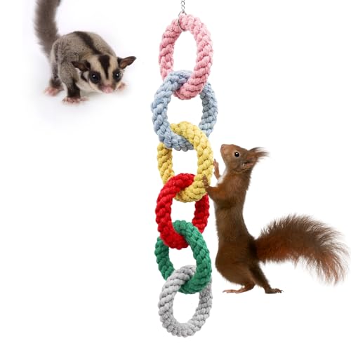 Sugar Glider Toys, Hanging Cotton Rope Ring Climbing Toy for Little Pet, Rat toys, Sugar Glider Cage Accessories, Exercise Toys for Sugar Glider, Rat, Squirrel, Bird, Other Little Climber （Short） - size: Small