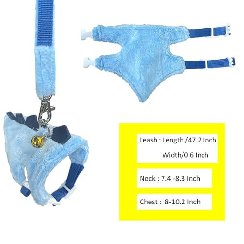 Ferret Harness and Leash Set Small Animals Vest Harness with Safe bell Dinosaur Shaped Walking clothes for Baby Rabbit Guinea pig Teacup Chihuahua Mouse and other small pet (Blue) - color: Blue