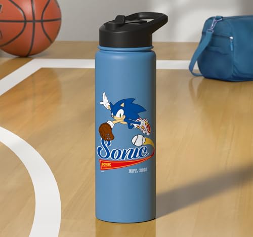 Sonic the Hedgehog - Sonic Baseball Est. 1991 Stainless Steel Insulated Water Bottle - color: Light Blue