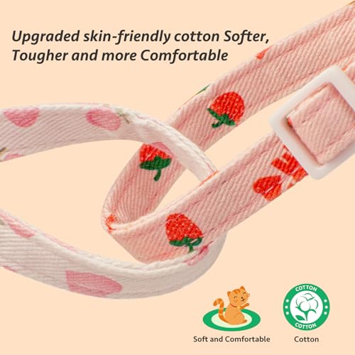 2 Pack Cotton Cat Collar Pink Strawberrie White Heart Cute Kitten Collar | Breakaway Breathable Soft material With cute pendants with Bell - color: Pink&White