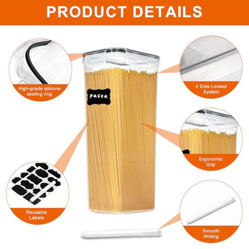 4pk 2.8L Airtight Containers, Clear Stackable Dry Food Storage | 4pk 2.8L airtight canisters with sealed lids block moisture. Sturdy plastic, stackable for kitchen pantry dry food - size: 4 pcs(2.8L)