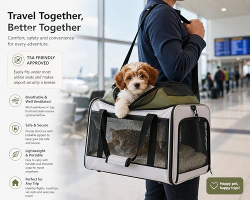 Cat Carrier Dog Carrier Airline Approved, Pet Carrier for 2 Cats Small Medium Dogs, Soft Cat Carrier 18x15x15 with Foldable Bowl & Washable Pad, TSA Approved Dog Carriers by Luniko Shop (Cream) - color: Cream