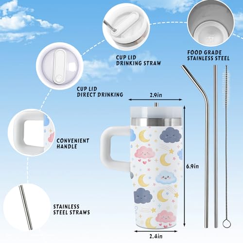 Cloud 14 oz Tumbler, with Handle Straw, Stainless Steel Travel Cup | 14 oz Insulated Water Bottle, Travel Vacuum Coffee Mug, Thanksgiving Christmas Birthday Gift for Daughter, Sky Lover Gifts - color: Cloud-White