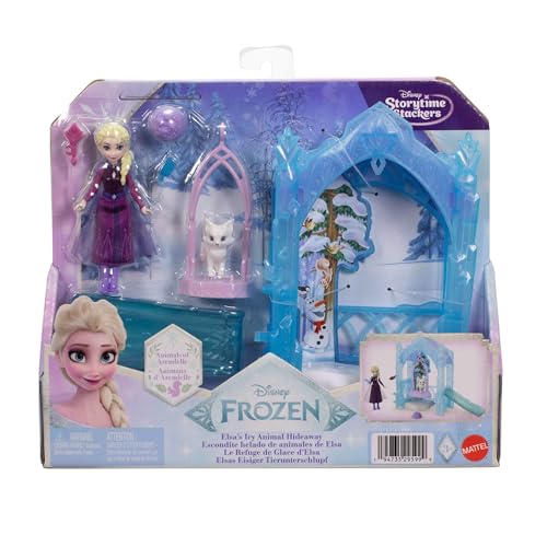 Mattel Disney Frozen Elsa ICY Animal Hideaway Doll & Playset | Elsa Small Doll w/ Removable Skirt, 2 Animal Figures, Slide & Accessories, Storytime Stackers, Inspired by Movie
