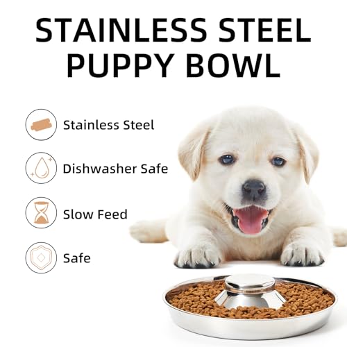 2 Pack Stainless Steel Puppy Bowls, Dog Feeding Bowl | Mush Feeder for Litters, Shallow Weaning for Food and Water, Multiple Dishes - size: S-10.2in/4¼ cups