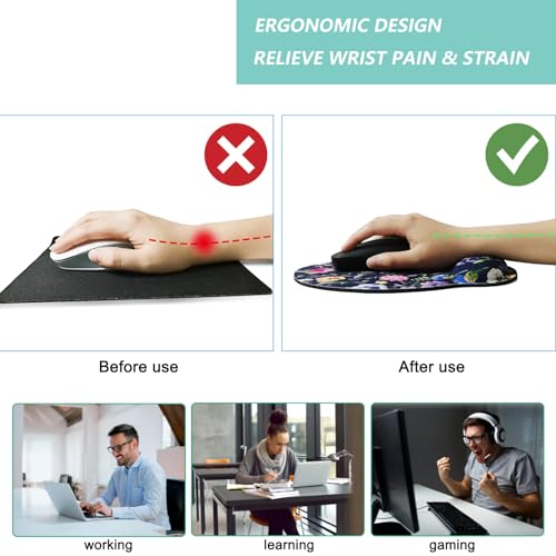 Mouse Pad with Wrist Support, Ergonomic Mouse Pad with Memory Foam Wrist Rest Cushion, Non-Slip Rubber Base Gaming Mice Pad for Home Office Computer Laptop, Multi Flowers - color: M34-Flowers