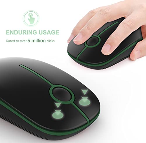 VssoPlor Wireless Mouse, 2.4G Slim Computer Laptop Mouse, Black and Green | Portable Mouse, Plug & Play USB Nano Receiver, Quiet Silent Optical Mice for Notebook, PC, Laptop, Computer, Windows, Mac - color: Black and Green