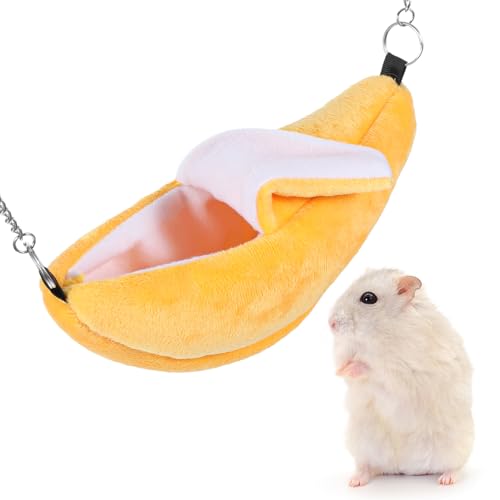 Bremorou Banana Bed House, Hamster Cage Accessories, Warm Pet Bed House, Hammock, Small Pet Supplies, Cage Nest for Guinea Pig Sugar Glider Hamster Small Bird Animal (Banana)