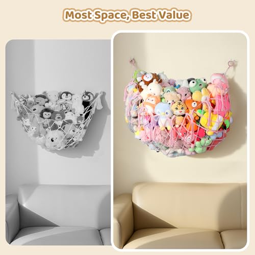 YECAYE Stuffed Animal Net, 60 Inch Plushies Storage, 1 Pack, Fairy Pink | Large Capacity, Handwoven Design, Wall Mounted with Anti-Slip Hooks, Flexible Hanging, Space-Saving Stuffed Animal Storage - color: Fairy Pink, size: 1 pack