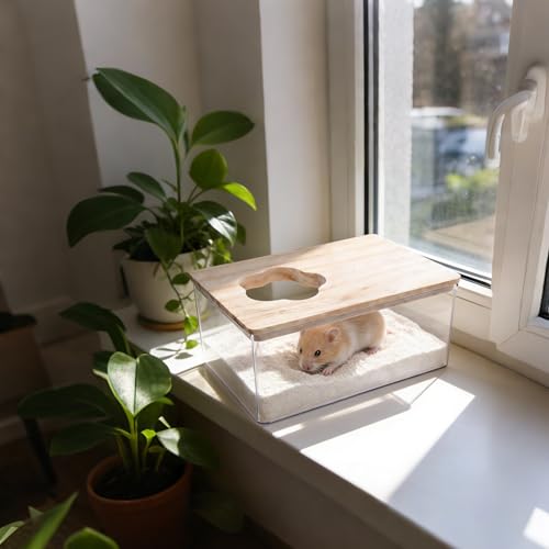 Saim Hamster Sand Bath Box–Transparent Syrian Hamster Shower Bathtub with Comb for Small Pets, Acrylic Micro Sand Bath Box with Lid, Ideal Hamster Dig Box - Rectangle - color: Rectangle