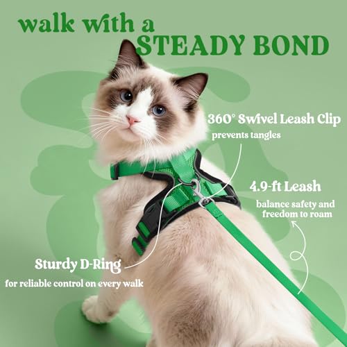 rabbitgoo Cat Harness and Leash Set, Escape Proof Vest, Grass Green | Soft Breathable Mesh, Easy Adjustable Fit, Snap Buckles, Sturdy Clip, Reflective Strips, for Kittens & Small Cats Walks, Xxs - color: Grass Green, size: Xxs