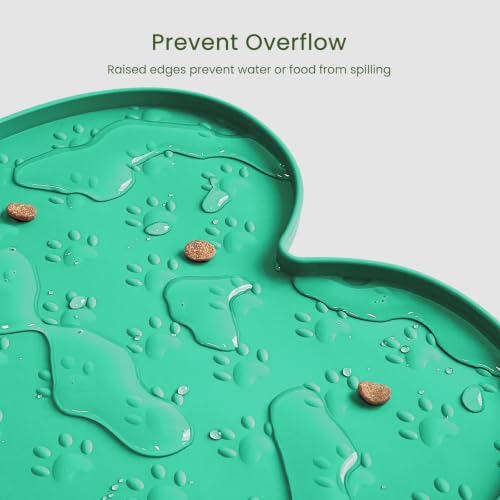 PWTAA Dog Food Mat Anti-Slip Silicone Dog Bowl Mat Thicker Pet Placemat Waterproof Cat Feeder Pad with Raised Edge Puppy Kitten Feeding Mats Suitable Small Medium-Sized Dogs Cats Eating Tray - 2PCS - color: Green, size: 19.4" x 9.8"-2PCS